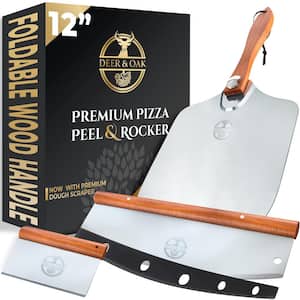 12 in. x 14 in. Premium Aluminum Pizza Peel Set with Foldable Wooden Handle