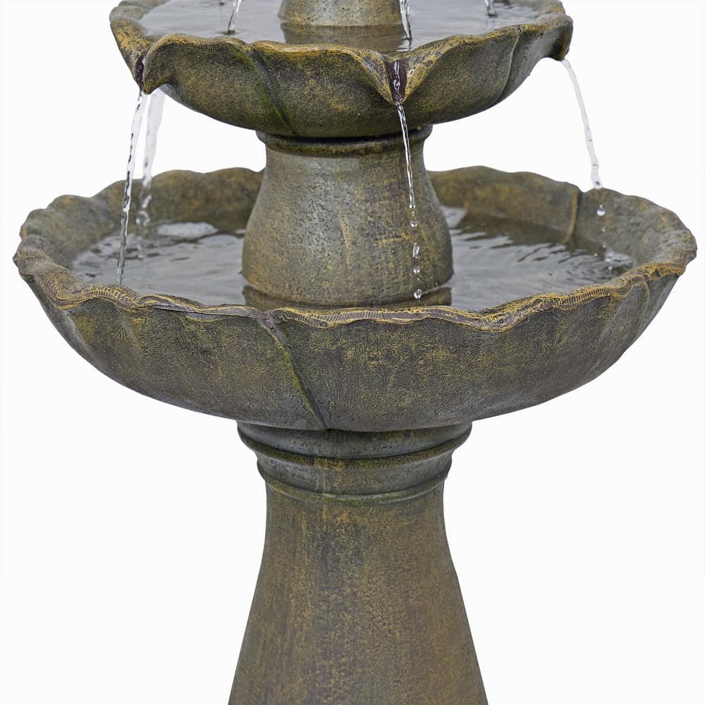 34" Tan Polyresin Solar Flower Style Tiered Fountain