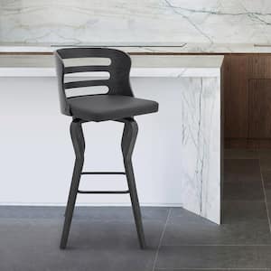 Verne 26 in. Gray Swivel Faux Leather and Black Wood Bar Stool