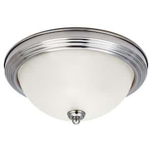 Geary 10.5 in. 1-Light Brushed Nickel Ceiling Flush Mount with Satin Etched Glass