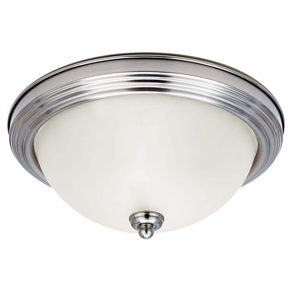 Geary 12.5 in. 2-Light Brushed Nickel Ceiling Flush Mount with Satin Etched