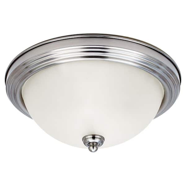 Generation Lighting Geary 14.5 in. 3-Light Brushed Nickel Ceiling Flush Mount with Satin Etched Glass