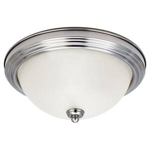 Geary 12.5 in. 2-Light Brushed Nickel Ceiling Flush Mount with Satin Etched Glass