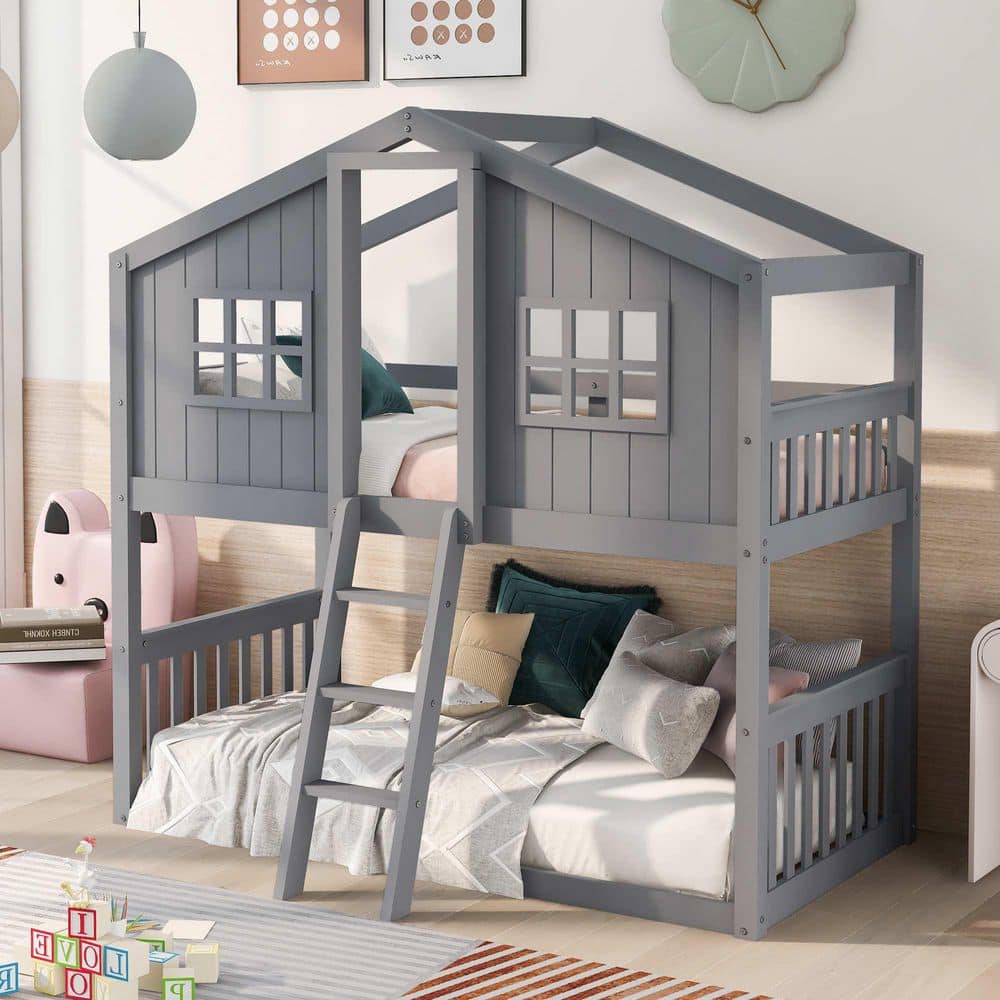 Gray Twin Over Twin Bunk Bed with with Ladder price history on PriceWatchPro