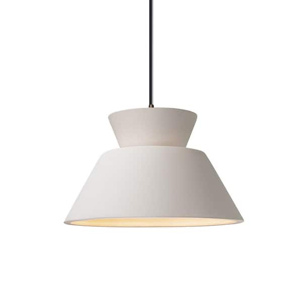 Radiance Trapezoid 1-Light Dark Bronze Ceramic Pendant with Bisque Shade