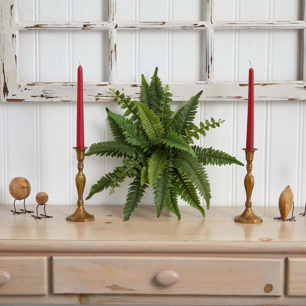 Lifelike Green Plastic Boston Fern Tabletop Arrangement Set