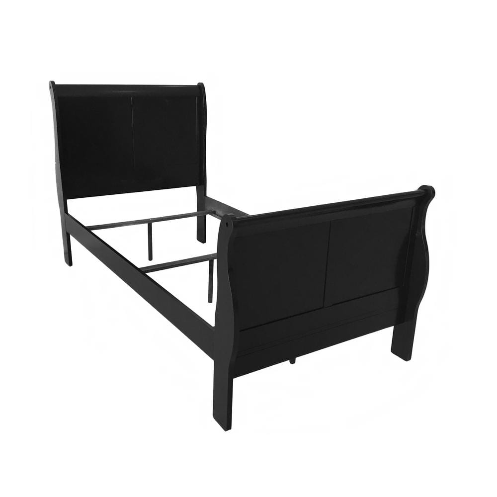Louis Philippe III Traditional Black Pine Full Sleigh Bed with Headboard