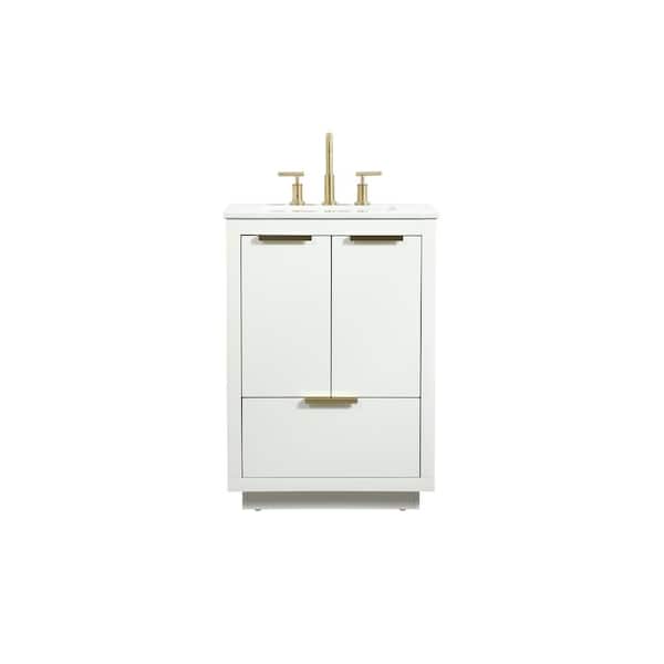 Unbranded Simply Living 24 in. W x 19 in. D x 34 in. H Bath Vanity in White with Calacatta White Engineered Marble Top