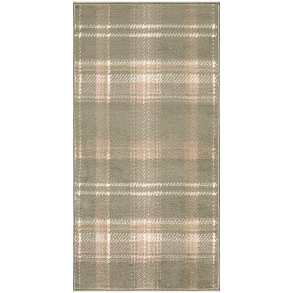 Grafix Olive doormat 2 ft. x 4 ft. Plaid Contemporary Area Rug