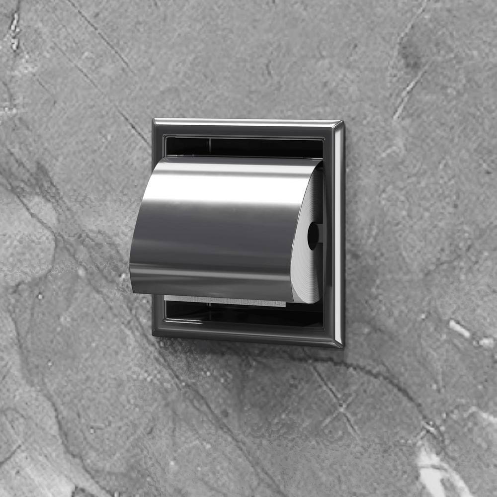 Polished Chrome Stainless Steel Recessed Toilet Paper Holder with Lid