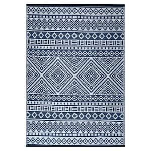 Reversible RV Patio Mat with Aztec Border Design, 8' x 11', Black