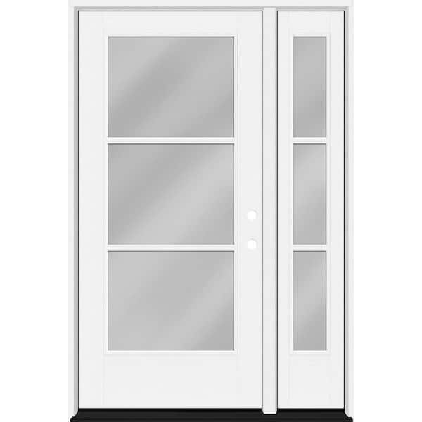 Steves & Sons Legacy 53 in. x 80 in. Icon 3 Lite Modern Clear Glass LHIS Primed Fiberglass Prehung Front Door w/ 14 in. SL