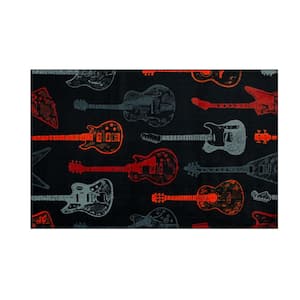 Guitar Montage Red 5 ft. x 8 ft. Area Rug