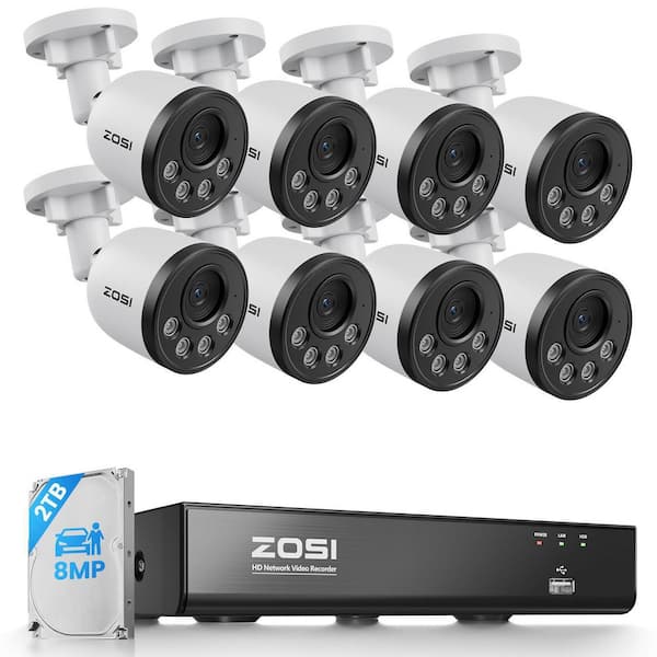 4K 8MP 8-Channel Poe NVR Smart Home Security Camera System with 8-Wired Outdoor IP Audio Cameras 2TB Hard Drive