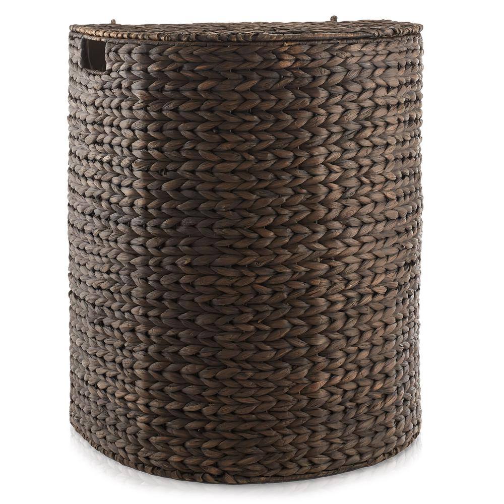 Espresso Wicker Half-Moon Laundry Hamper with Lid