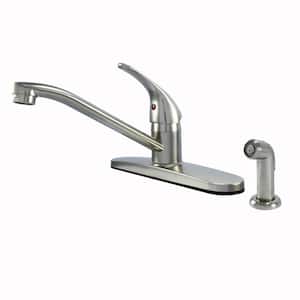 Single Handle Traditional Spout Kitchen Faucet with Ceramic Control and Optional Side Sprayer in Brushed Nickel