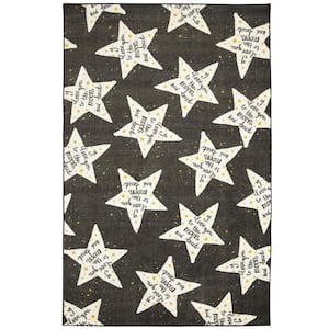 To The Moon Black 3 ft. 4 in. x 5 ft. Contemporary Area Rug