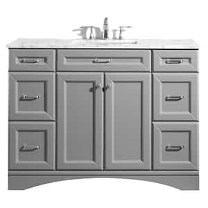Naples 48 in. W x 22 in. D Vanity in Grey with White Marble Vanity Top in White with White Basin