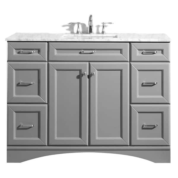 ROSWELL Naples 48 in. W x 22 in. D Vanity in Grey with White Marble Vanity Top in White with White Basin