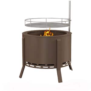 28.25 in. H Bronze 2-in-1 Smokeless Fire Pit 19 in. Portable Wood Burning Firepit with Cooking Grate Poker