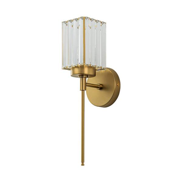 ZYZWMB Kira 5.1 in. 1-Light Brushed Gold Square Crystal Bathroom