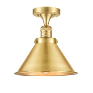 Briarcliff 10 in. 1-Light Satin Gold Semi-Flush Mount with Satin Gold Metal Shade
