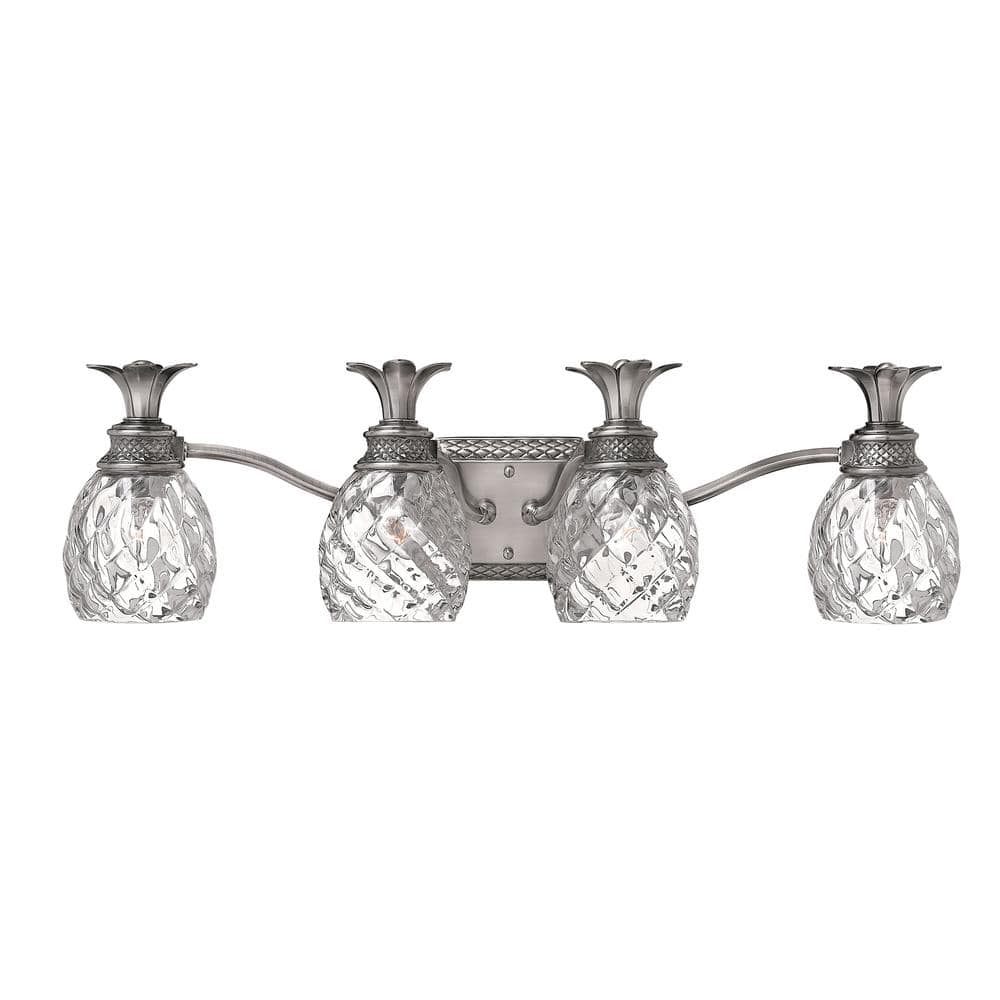 Polished Antique Nickel 4-Light Outdoor Vanity with Clear Optic Glass
