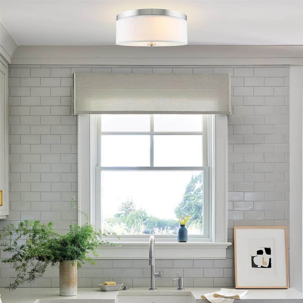 Brushed Nickel 20" Drum Shade Flush Mount Ceiling Light