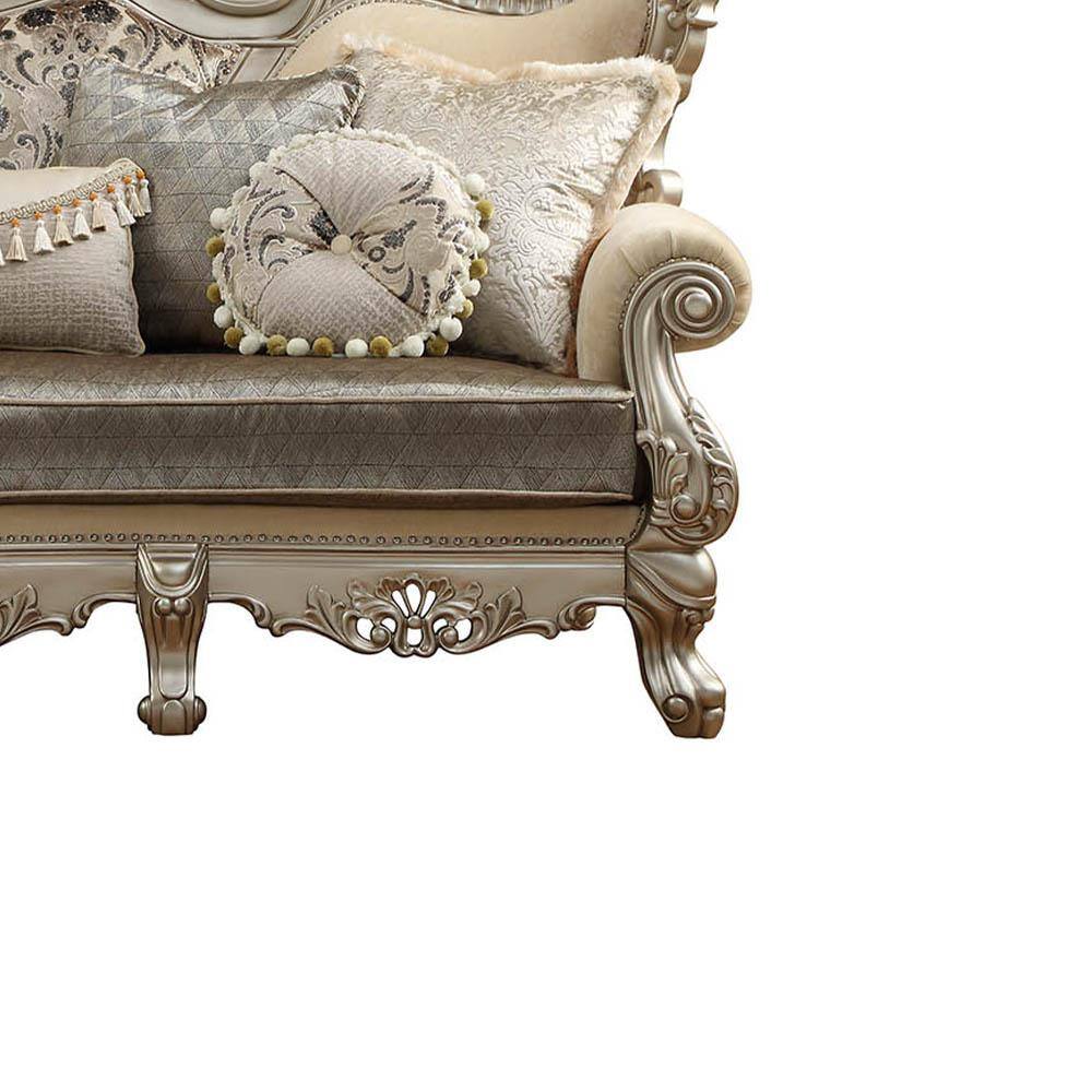 Ranita Beige Fabric Sofa with Rolled Arms and Nailhead Trim
