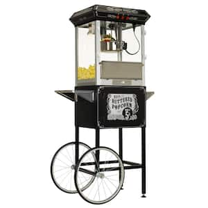 Carnival Style 8 oz. Black and Silver Popcorn Machine with Cart