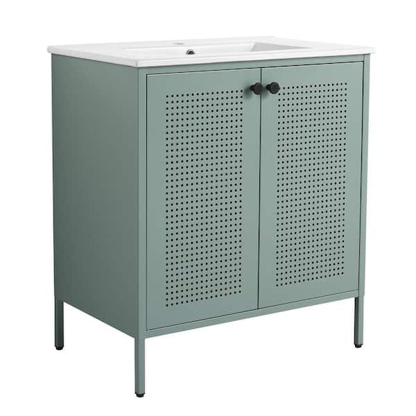 30 in. Freestanding Mint Green Bath Vanity with White Ceramic Sink Top Unassembled