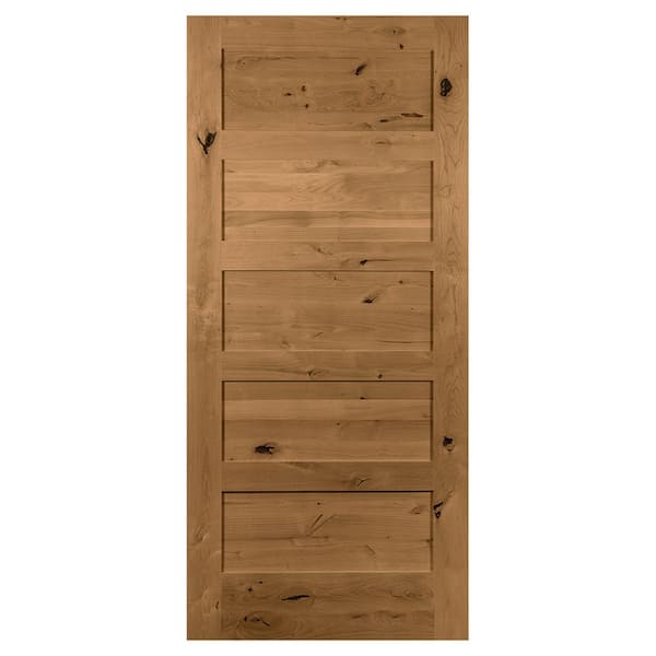 32 in. x 80 in. 5-Panel Shaker Solid Core Unfinished Knotty Alder Wood Interior Door Slab