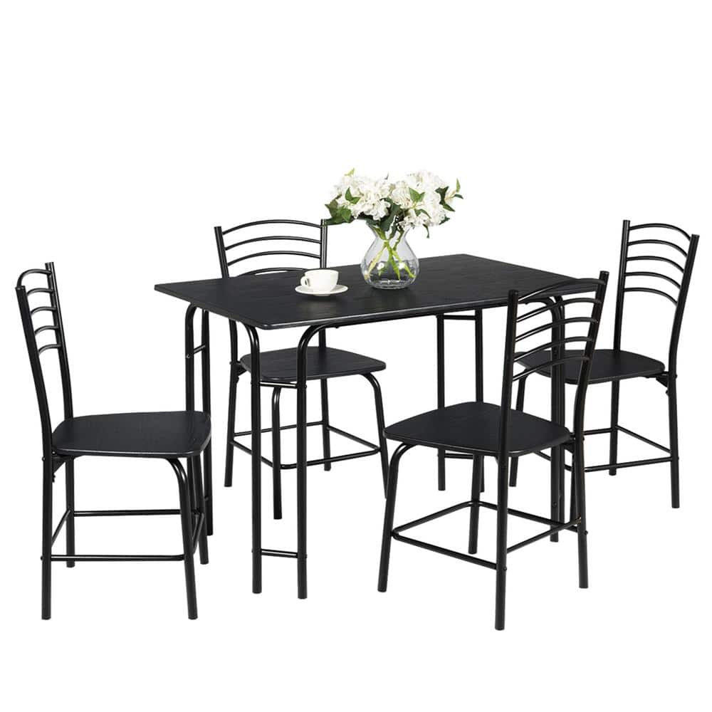 Black Metal and MDF 5-Piece Dining Set