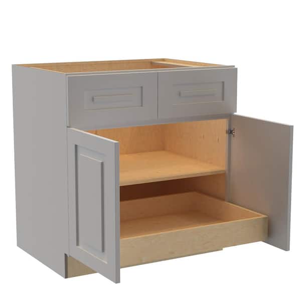 Home Decorators Collection Grayson 33 in. W x 24 in. D x 34.5 in. H Assembled Plywood Base Kitchen Cabinet in Pearl Gray with 1ROT Soft Close
