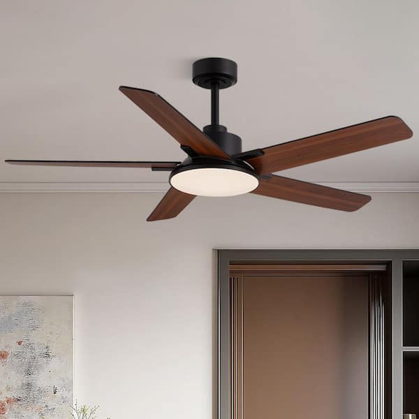 52 in. Indoor Black Downrod Mount Modern Ceiling Fan with Integrated LED with Remote Control Included
