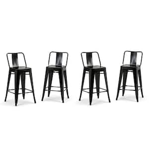 Rayne 17 in. Black Low Back 24 in. Metal Counter Height Stool (Set of 4)