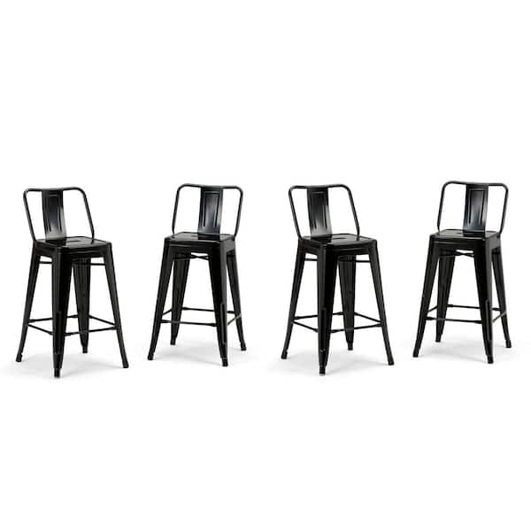 Simpli Home Rayne 17 in. Black Low Back 24 in. Metal Counter Height Stool (Set of 4)