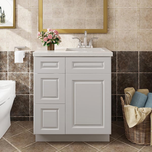 30 in. W x 21 in. D x 34.5 in. H in Traditional Dove Plywood Ready to Assemble Floor Vanity Sink Base Kitchen Cabinet