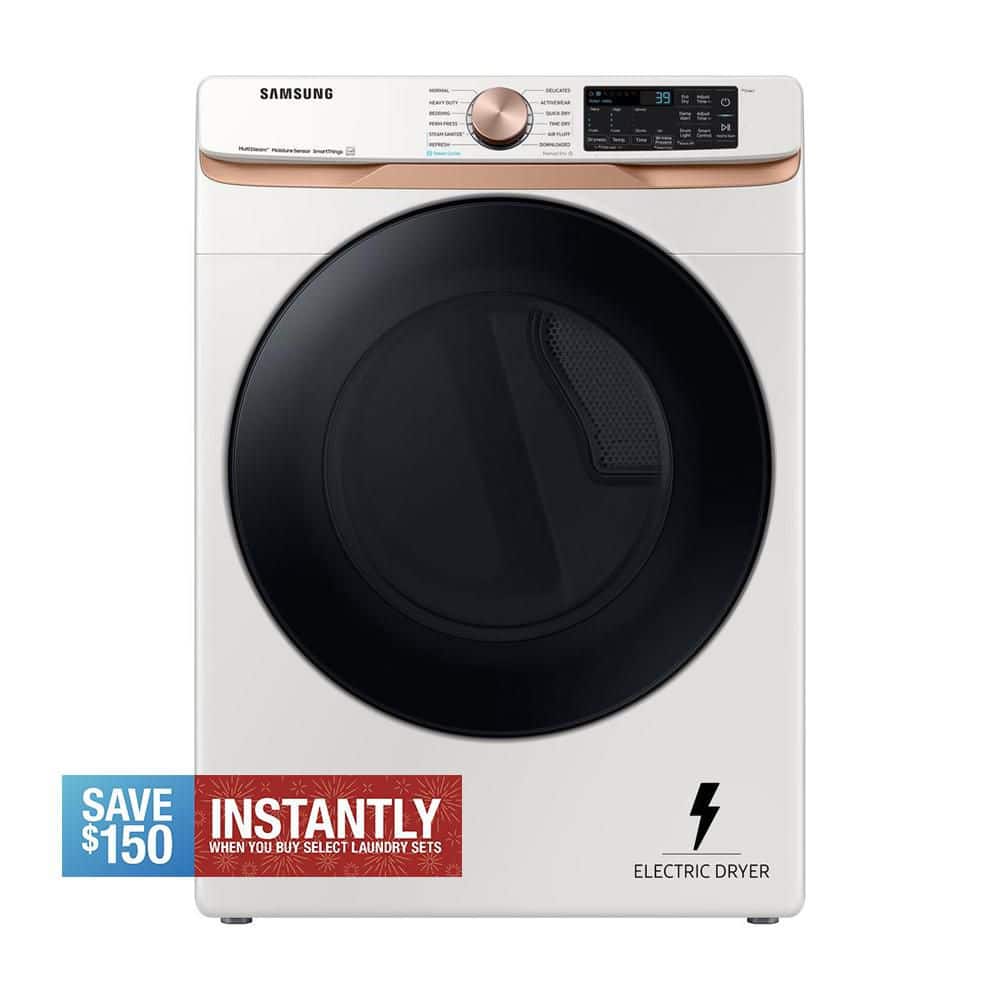 7.5 cu. ft. Smart Electric Dryer in Ivory White with Steam Sanitize+ and Sensor Dry