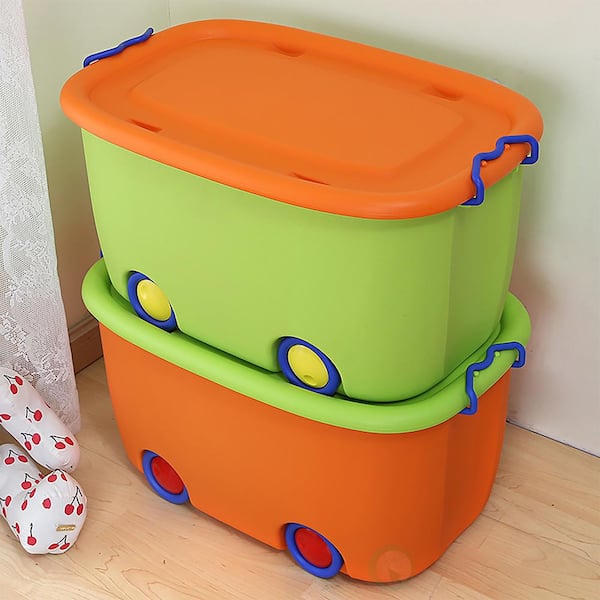 Basicwise Orange and Green Mobile Toy Box QI003221 - The Home Depot