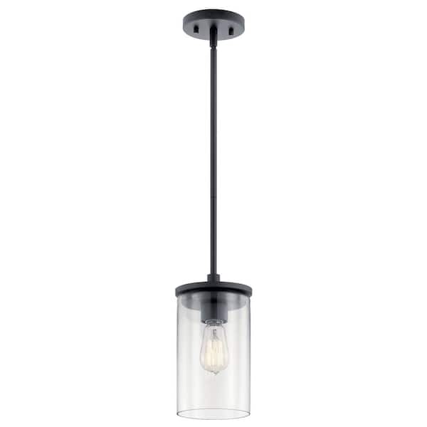 KICHLER Crosby 1-Light Black Contemporary Shaded Kitchen Mini Pendant Hanging Light with Clear Glass