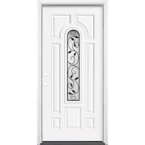 36 in. x 80 in. Pergola Center Arch-Lite Right-Hand Inswing Primed Steel Prehung Front Exterior Door with Brickmold