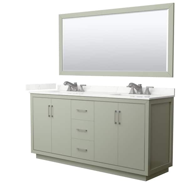 Wyndham Collection Icon 72 in. W x 22 in. D x 35 in. H Double Bath Vanity in Light Green with Giotto Quartz Top and 70 in. Mirror