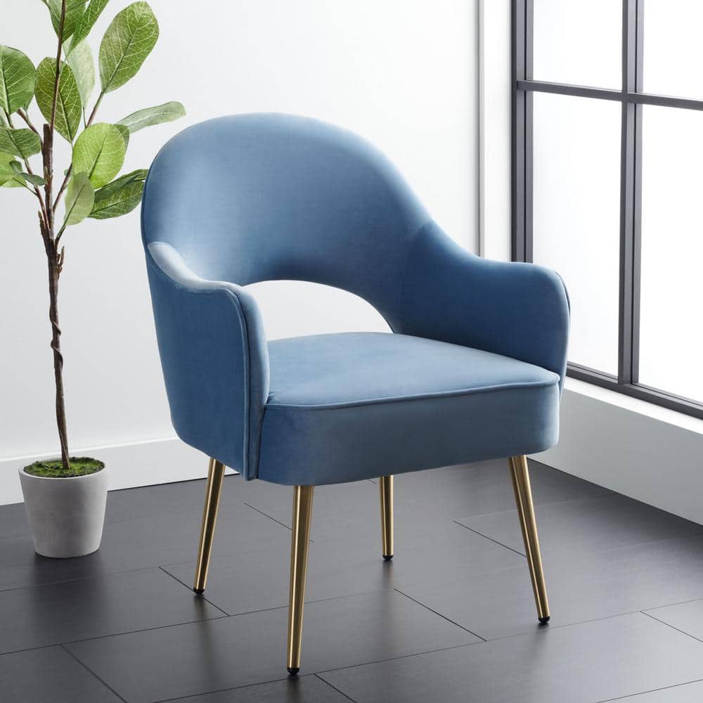Light Blue Velvet Accent Chair with Gold Legs