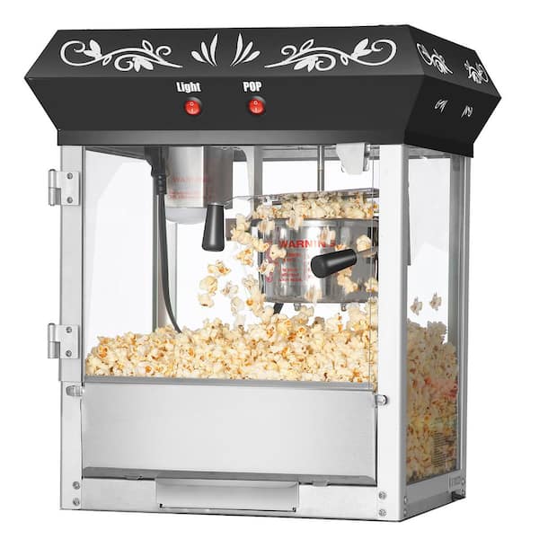 GREAT NORTHERN 4 oz. Black Foundation Countertop Popcorn Machine- 1.25 gal. Popcorn Popper and 12 All-In-One Popcorn Packs