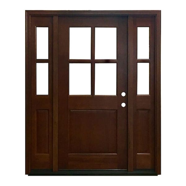 Steves & Sons 60 in. x 80 in. Farmhouse Ashville Left-Hand Inswing Chestnut Stained Wood Prehung Front Door