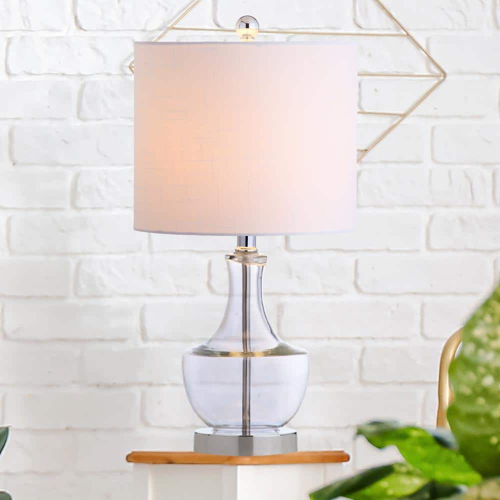 Colette 20" Clear Glass Mini Table Lamp with White Linen Shade