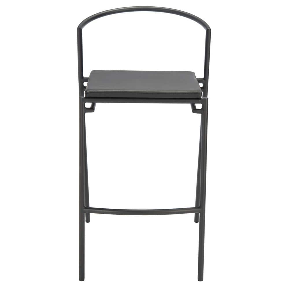 Bauhaus Inspired Black Vegan Leather & Metal Counter Stool Pair