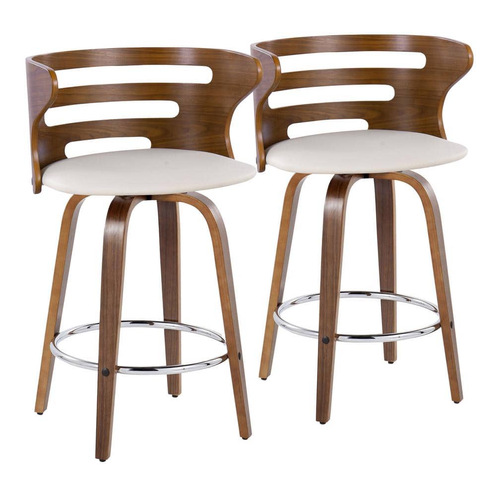 Cream Swivel Wood and Metal Counter Stool, 18" x 35"