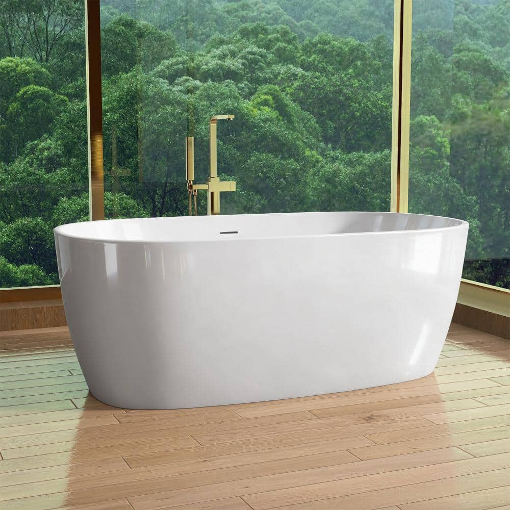 67 in. x 33 in. Solid Surface Bathtub with Center Drain Free Standing Flat Bottom Artificial Stone Tub in Glossy White price history on PriceWatchPro